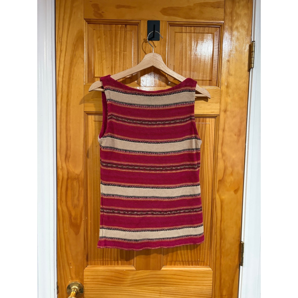 Lauren Ralph Lauren Linen Cotton Knit Sweater Tank Top Striped Boho Chic Size